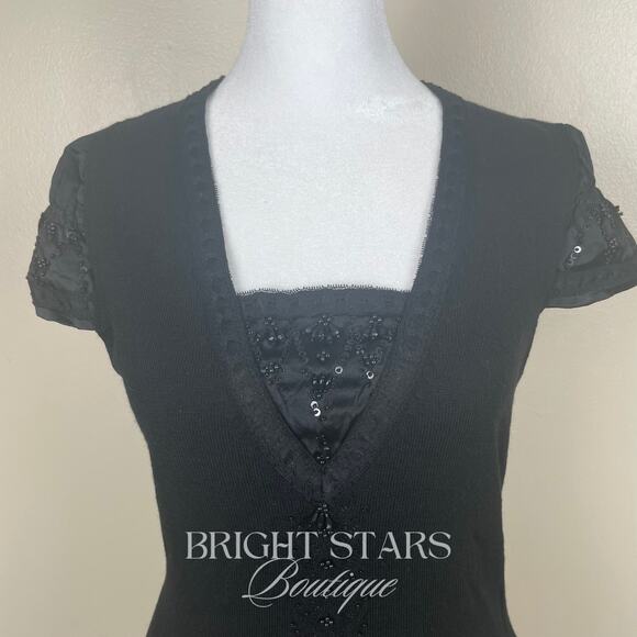 Extremely Rare Vintage Black Beaded Wool Silk Top ALT ASO Lorelai Gilmore Girls - Picture 10 of 10